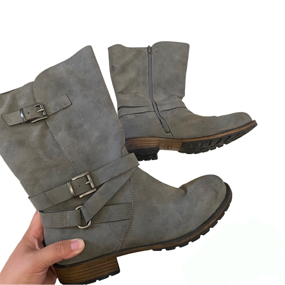 MAURICES Gray Mid Calf Buckle Zip Up boots 10M
